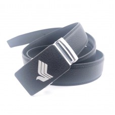 Men's Belt Adjustable in Black Leather Silver Steel Buckle