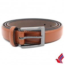 MENS SQUARE BUCKLE EDGE STITCHED LEATHER BELT