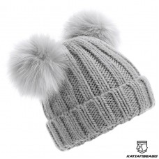 KATIANSEAGO WOMENS/LADIES FAUX FUR DOUBLE POP POM BEANIE